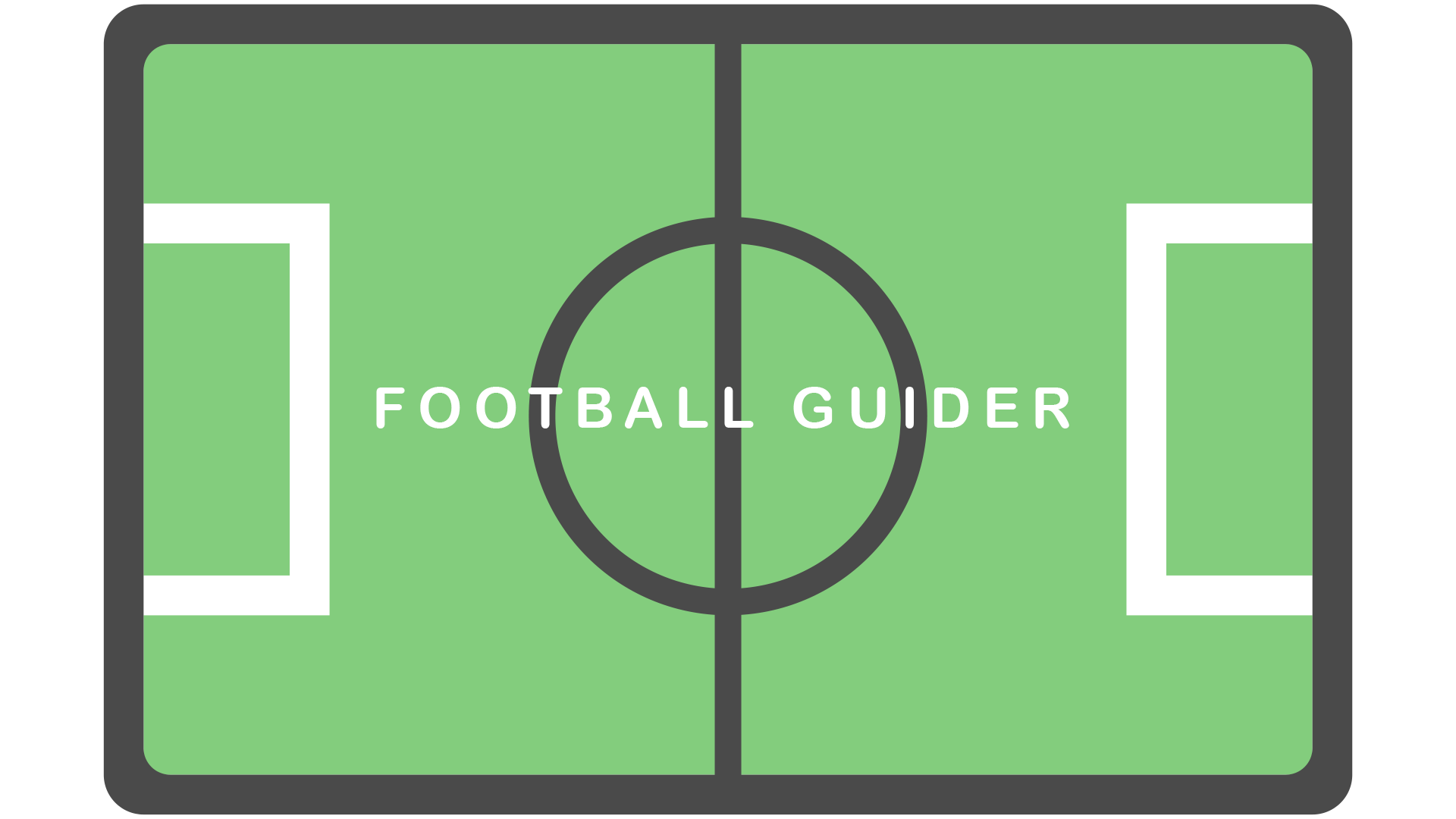 Football Guider Logo, comprised of a cartoon football pitch with the words "FOOTBALL GUIDER" horizontally through the middle